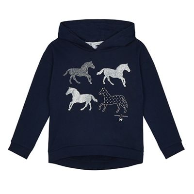 Girls' navy horse print hoodie